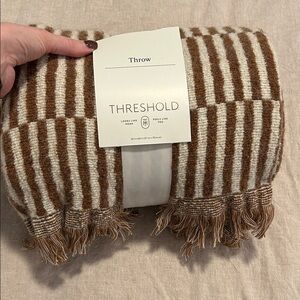 NWT Threshold Camel and Cream Striped Throw